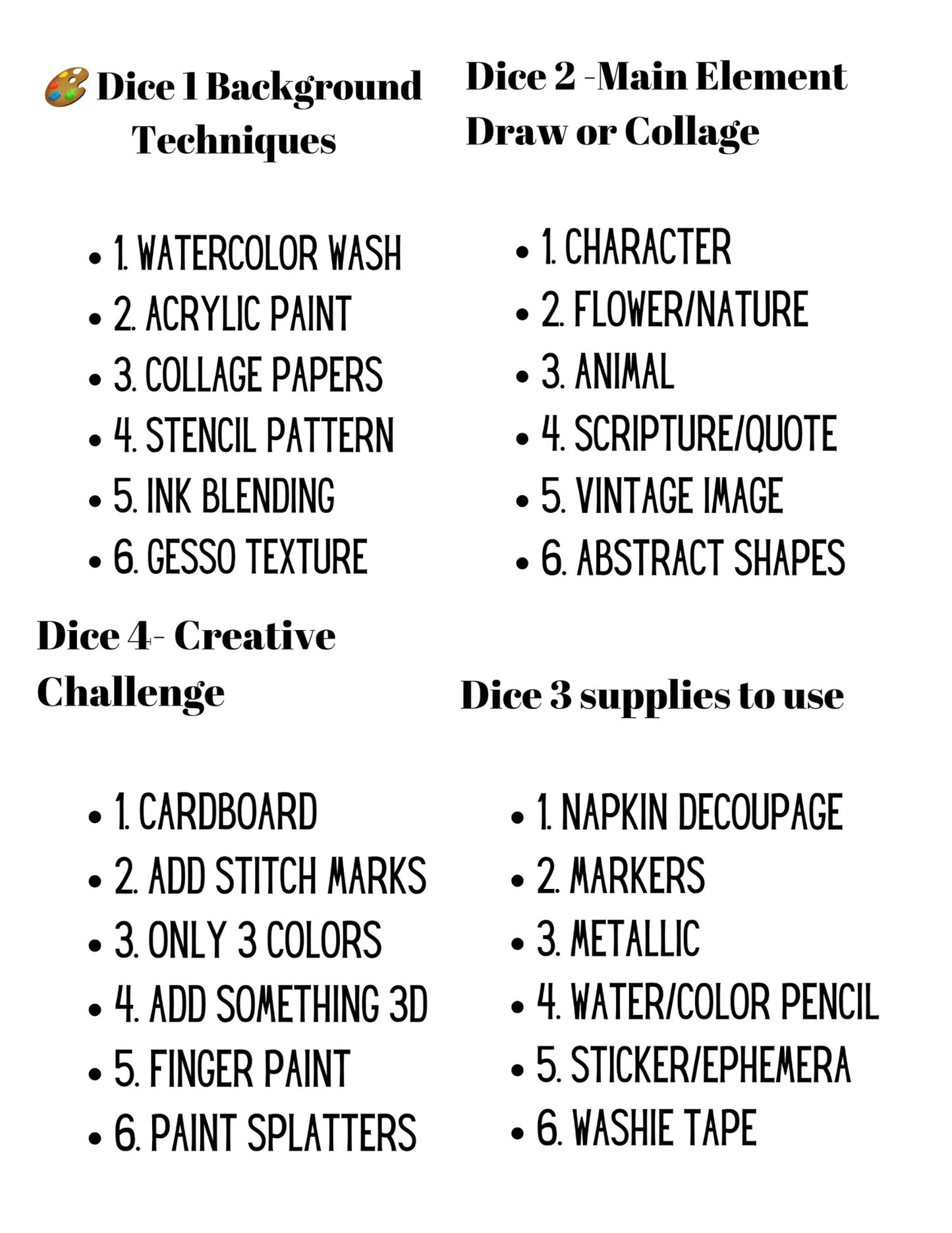 Roll and Create Dice Game Printable Free