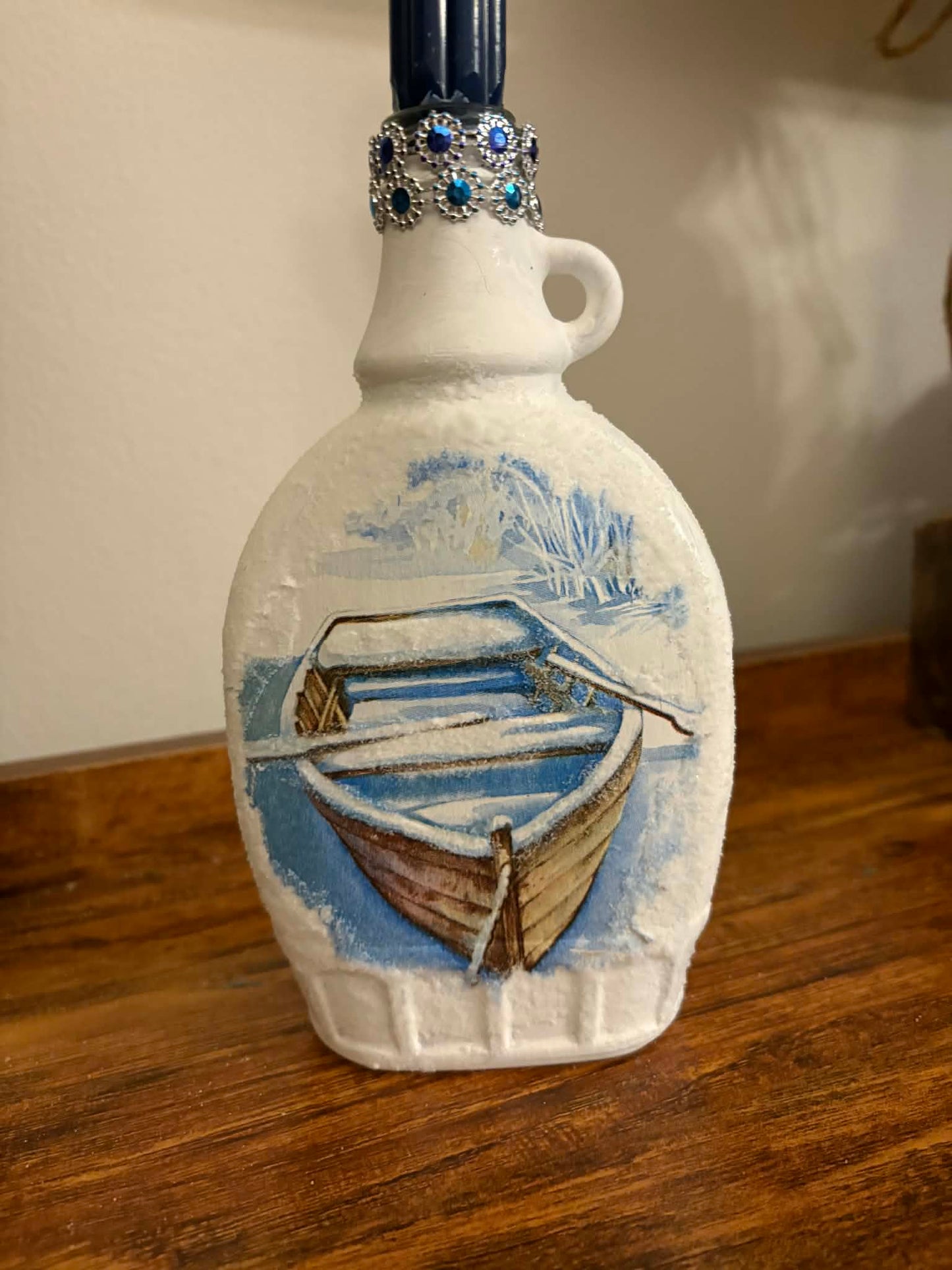 Recycled Bottle Row Boat Winter Candle Holder