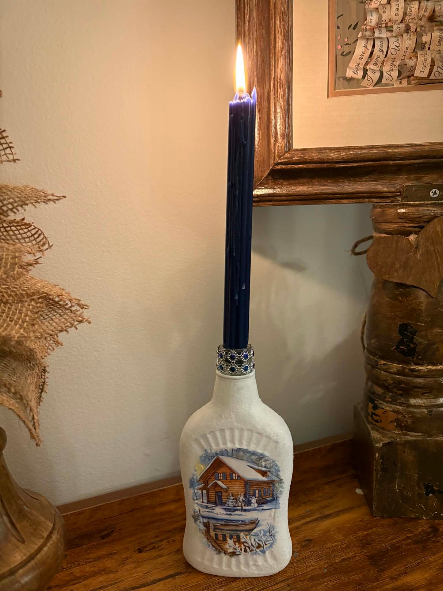 Recycled Bottle Winter Cabin Candle Holder