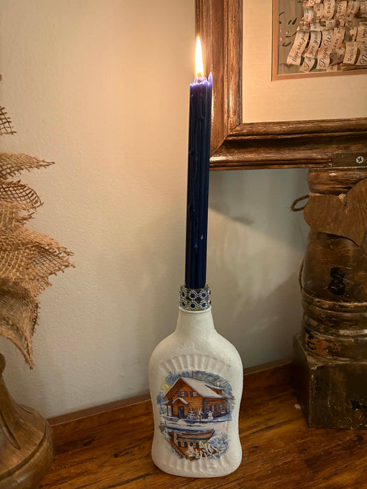Recycled Bottle Winter Cabin Candle Holder
