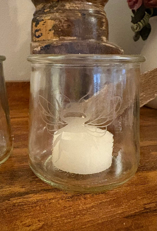 Etched Bee Votive Holder