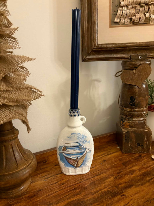 Recycled Bottle Row Boat Winter Candle Holder